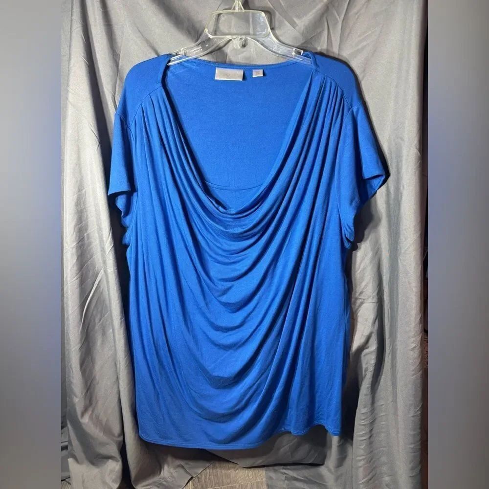 Avenue Royal Blue Draped Cowl Neck Short Sleeve Top EPC